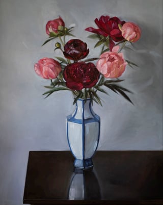 Peonies in a porcelain vase